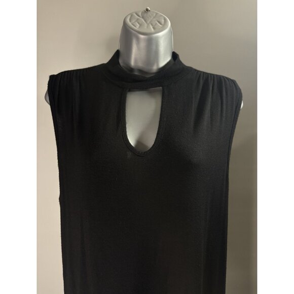 Jennifer Lopez Black Sleeveless Keyhole Neckline Choker Cut Top Tunic Collar Med - Picture 2 of 16